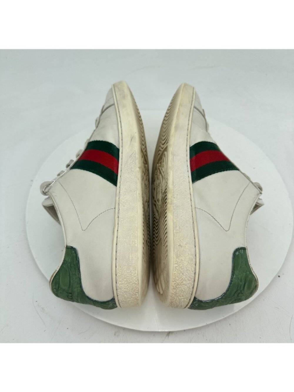 Gucci Ace Women Size EU 38.5 US 8.5 White Leather White Green Stripe Low Shoes - Picture 6 of 11